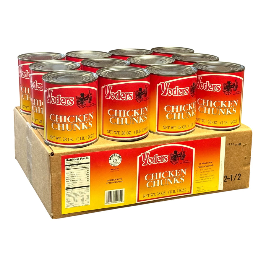 Yoder’s Canned Chicken Chunks | 28 oz can | Real USA Chicken | Fully Cooked | Shelf Stable Survival Food | 10+ Year Shelf Life | Ready to Eat | Ideal for Prepping, Storage & Camping