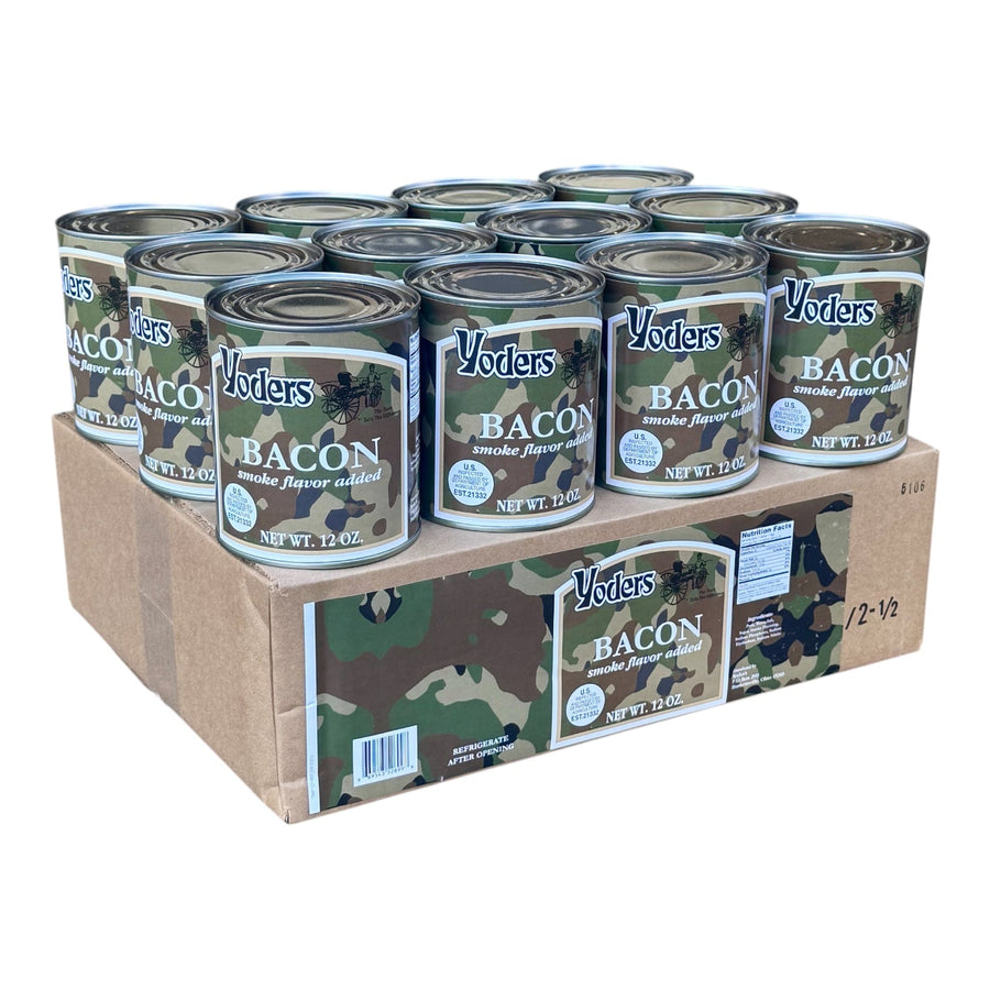 Yoder’s Canned Bacon | 12 oz can | Real USA Bacon | Fully Cooked | Shelf Stable Survival Food | 10+ Year Shelf Life | Ready to Eat | Ideal for Prepping, Storage & Camping